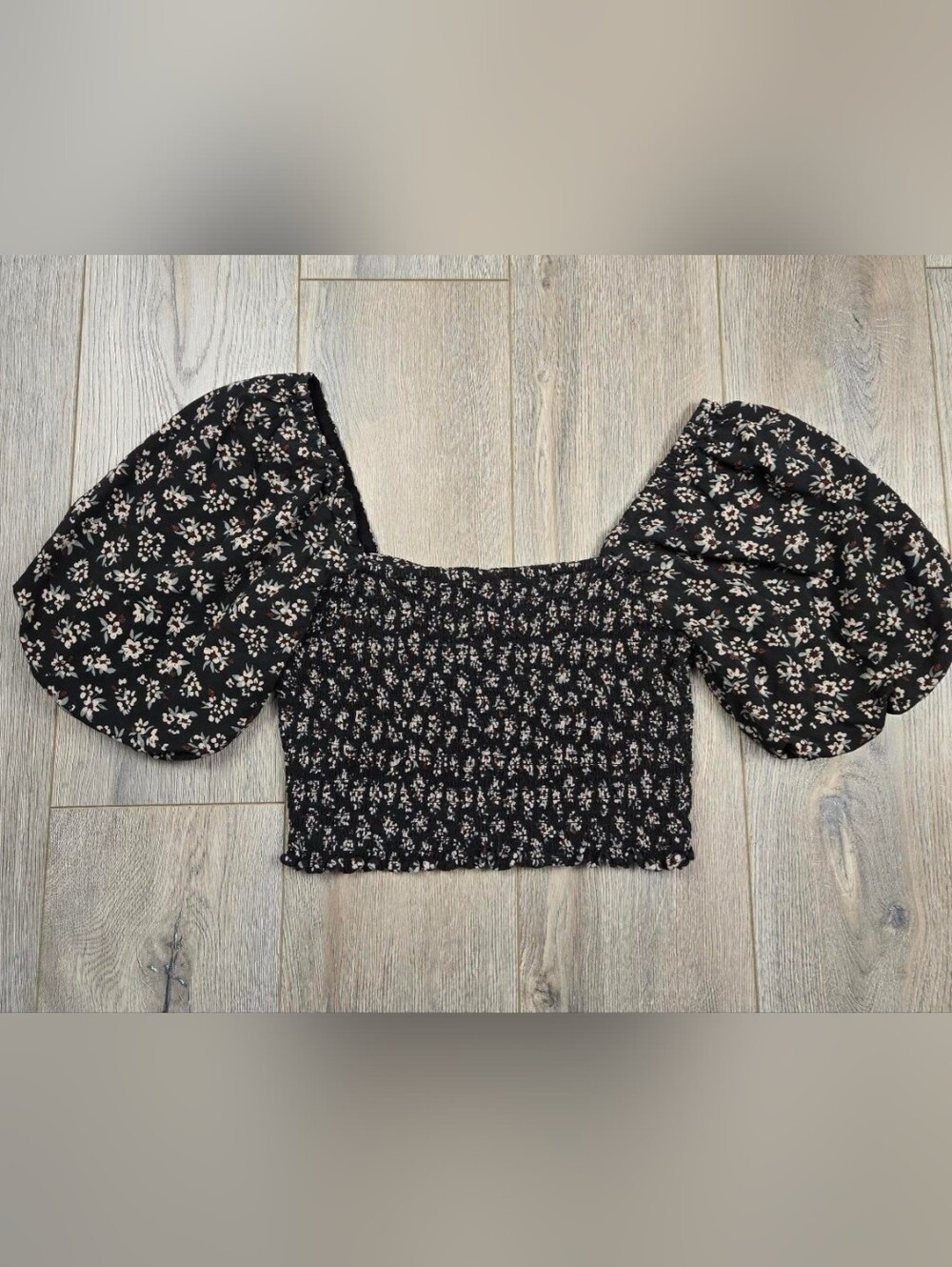 Rylee and Cru black floral puff sleeve crop top prairie cottagecore romantic